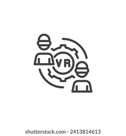 VR Business Collaboration line icon. linear style sign for mobile concept and web design. VR business settings outline vector icon. Symbol, logo illustration. Vector graphics