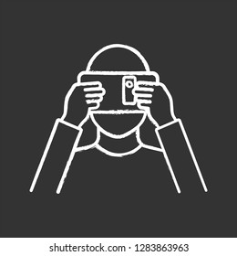 VR cardboard chalk icon. Virtual reality platform. Hand made VR headset with smartphone. Virtual reality player. Isolated vector chalkboard illustration
