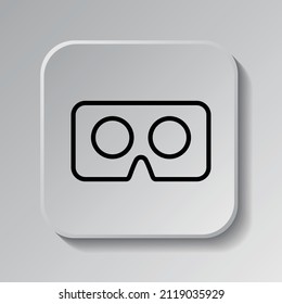 Vr cardboard simple icon. Flat desing. Black icon on square button with shadow. Grey background.ai