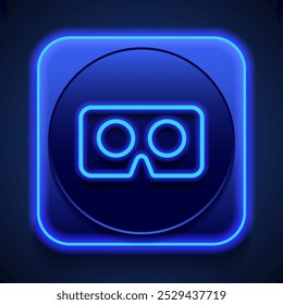 Vr icono de cartón simple. Diseño plano. Estilo de neón azul en el Botón. Con shadow.ai