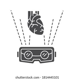 VR cardiac surgery black glyph icon. Virtual reality in medicine. Pictogram for web page, mobile app, promo. UI UX GUI design element.