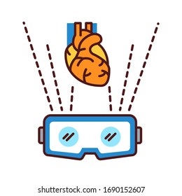 VR cardiac surgery color line icon. Virtual reality in medicine. Pictogram for web page, mobile app, promo. UI UX GUI design element. Editable stroke.