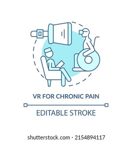 VR for chronic pain turquoise concept icon. Therapeutic effect. Mental health trend abstract idea thin line illustration. Isolated outline drawing. Editable stroke. Arial, Myriad Pro-Bold fonts used