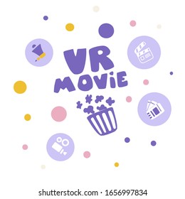 VR cinema - lettering inscription logo, movie icon set