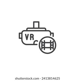 VR Cinematography line icon. linear style sign for mobile concept and web design. VR headset and film strip outline vector icon. Symbol, logo illustration. Vector graphics
