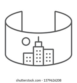 VR city thin line icon, virtual and town, virtual city sign, vector graphics, a linear pattern on a white background, eps 10.