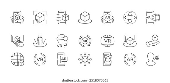 VR collection icons. Linear style. Vector icons.