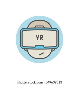 VR colorful icon. Vector man with virtual reality glasses concept symbol or logo element
