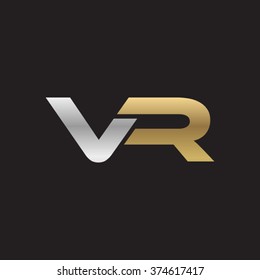 VR company linked letter logo golden silver black background