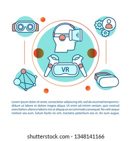 VR concept linear illustration. Virtual reality environment. VR equipment, player. Digital entertainment. Article, brochure, magazine page. Print design. Vector isolated outline drawing