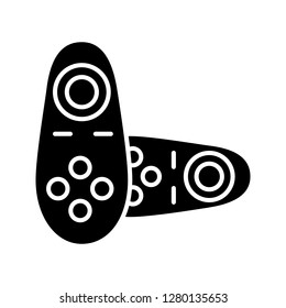VR controller glyph icon. Silhouette symbol. Virtual reality wireless gamepad. VR game console, remote control. Negative space. Vector isolated illustration