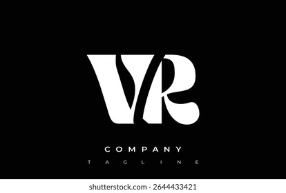 VR Creative Abstract Typography Logo Design (em inglês). Logotipo elegante que combina tipografia arrojada e formas criativas, ideal para soluções de marca e identidade.