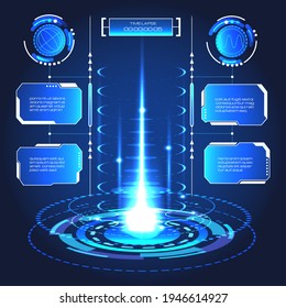Vr creative lab stage. Futuristic hologram podium with lights for games, futuriatic studio empty circle space for product or model presentation