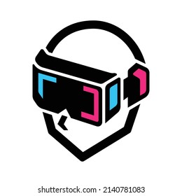 VR-Design, das auf einem menschlichen Kopf getragen. Coole und moderne Konzeption für Ihr Logo, Symbole und Layout.