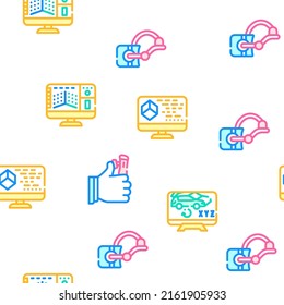 Vr Designer Occupation Vector Seamless Pattern Color Line Illustration
