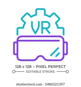 VR developer two color line icon. Virtual reality programming. Software development. Immersive technology bicolor outline symbol. Duotone linear pictogram. Isolated illustration. Editable stroke