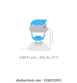vr digital glasses headset virtual reality vision concept visual technology line style white background