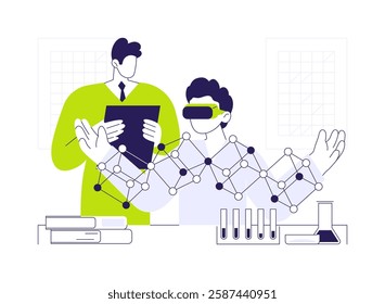 VR in education abstract concept vector illustration. Student in VR glasses at lesson, virtual and augmented reality, educational process, modern technology, smart classes abstract metaphor.