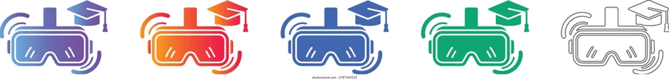 VR Education Headset Icons Set vol 718
