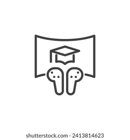 VR Education Tools line icon. linear style sign for mobile concept and web design. VR based learning outline vector icon. Symbol, logo illustration. Vector graphics