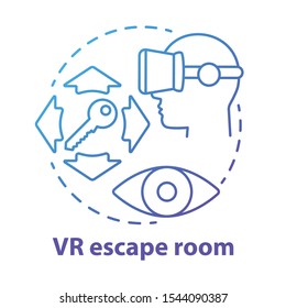 Vr Escape Room Blue Concept Icon. Modern Virtual Reality Quest Idea Thin Line Illustration. Digital Mystery Game Simulation. Innovative Entertainment. Vector Isolated Outline Drawing