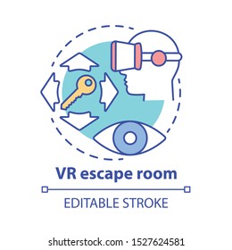 Vr Escape Room Concept Icon. Modern Virtual Reality Quest Idea Thin Line Illustration. Digital Mystery Game Simulation. Innovative Entertainment. Vector Isolated Outline Drawing. Editable Stroke