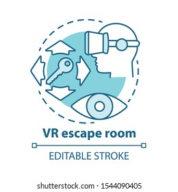 Vr Escape Room Concept Icon. Modern Virtual Reality Quest Idea Thin Line Illustration. Digital Mystery Game Simulation. Innovative Entertainment. Vector Isolated Outline Drawing. Editable Stroke