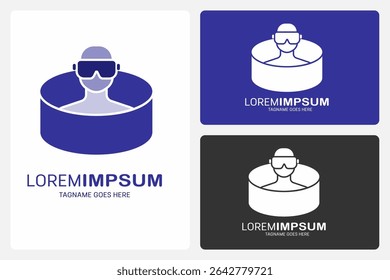 VR Experience Logo Template. The logo shows a person wearing virtual reality goggles inside a circular shape. It represents how VR technology creates