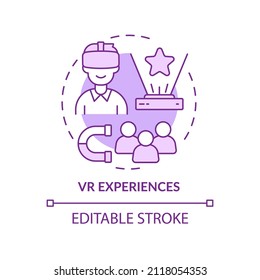 VR experiences purple concept icon. Augmented reality technology. Marketing trend abstract idea thin line illustration. Isolated outline drawing. Editable stroke. Arial, Myriad Pro-Bold fonts used