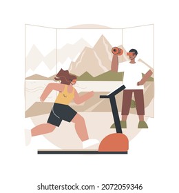 VR fitness gym abstract concept vector illustration. Virtual reality training system, new fitness technology, enjoy your workout, new way to get fit, full immersion experience abstract metaphor.