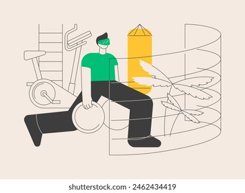 VR fitness gym abstract concept vector illustration. Virtual reality training system, new fitness technology, enjoy your workout, new way to get fit, full immersion experience abstract metaphor.