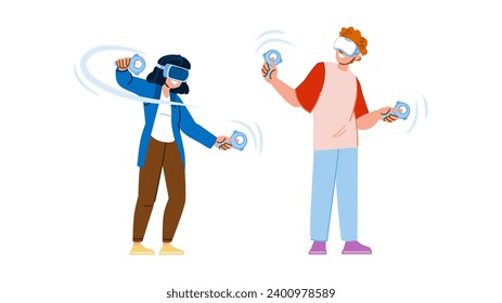 vr futuristic augmented reality experiences  vector.  virtual digital, experience innovation, glasses tech vr futuristic augmented reality experiences character. people flat cartoon illustration
