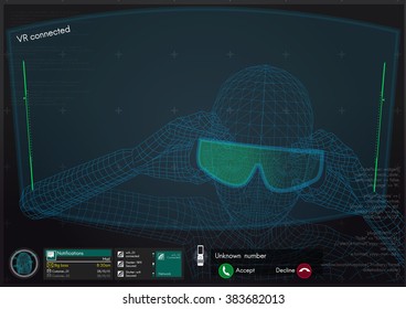 vr futuristic interface technology ,3d wireframe 