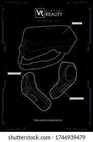 Vr game futuristic helmet and digital glasses augmentation headset. Modern template for web and print. Cross reality concept.