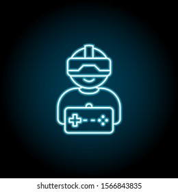 Vr, game, player blue neon icon. Simple thin line, outline vector of esport icons for ui and ux, website or mobile application