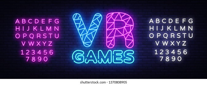 VR Gamer neon text vector design template. Gaming neon logo, light banner design element colorful modern design trend, night bright advertising, bright sign. Vector. Editing text neon sign