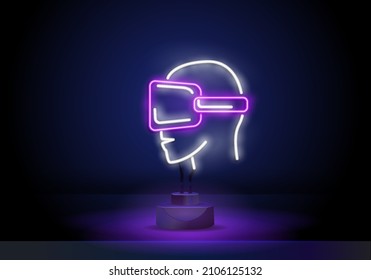 VR Games neon icon for decoration in gaming club. Vector neon sign for advertising game club. Glowing logo virtual reality. Vector illustration