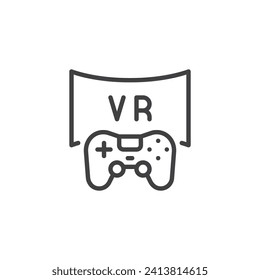 Icono de línea del controlador de juegos VR. signo de estilo lineal para concepto móvil y diseño web. Icono vectorial de contorno de gamepad de consola VR. Símbolo, ilustración del logotipo. Gráficos vectoriales