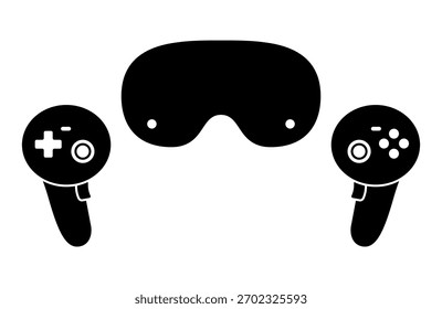 VR gaming headset with game controllers flat vector icon for game apps and websites