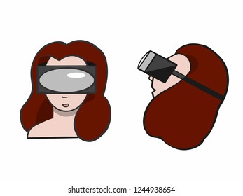 VR girl redhead character with helmet avatar on the white background