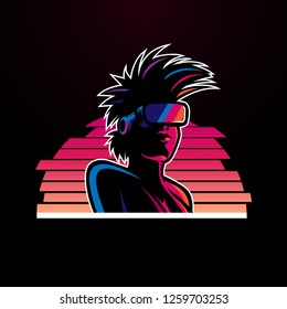 VR girl retro concept vector eps