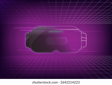 VR vidro meio contorno em fundo de grade quadrada, tecnologia digital.