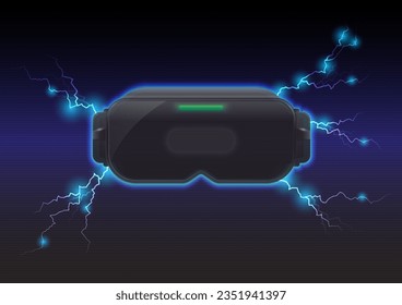VR vidrio sobre fondo trueno, tecnología digital.