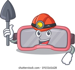 VR glasses cartoon image design as a miner with tool and helmet