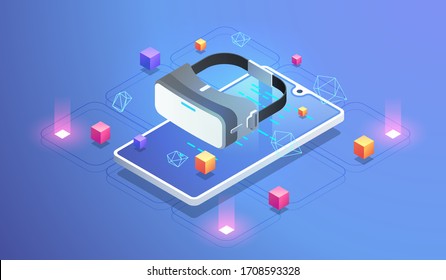 VR glasses concept. virtual reality glasses tools. concept of Virtual Augmented Reality for phone. isometric design illustration