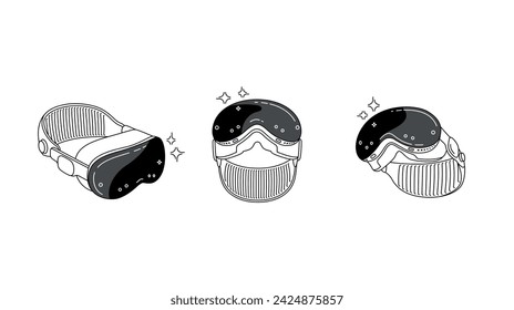 VR glasses from different angles technical drawing vector and linear design isolated.