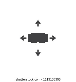 Vr glasses with four direction arrows vector icon. filled flat sign for mobile concept and web design. 360 degrees virtual glasses simple solid icon. Symbol, logo illustration. Vector graphics