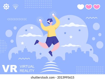 VR Glasses With Game Equipment Simulations Of Travels Through The Virtual Reality World For Entertainment Or Education. Background Vector Illustration