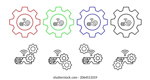 Vr glasses gear connection vector icon in gear set illustration for ui and ux, website or mobile application