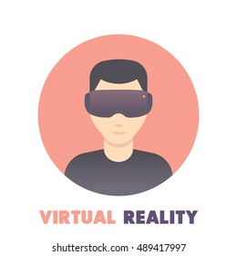VR glasses, headset, man in virtual reality helmet flat icon on white